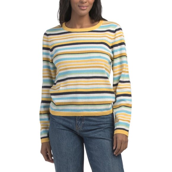 EB DENIM MUSTARD NAVY COMBO Shannon Striped Sweater - Picture 1 of 2
